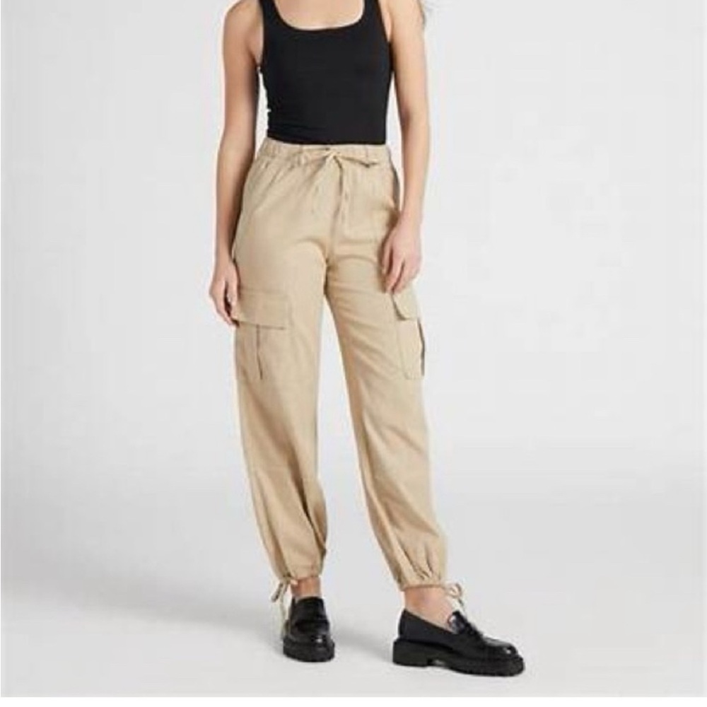 Habitual Tan Track Pants with Elastic Waist and Cuffed Ankles